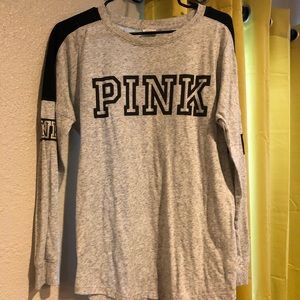 Grey and black long sleeve pink shirt